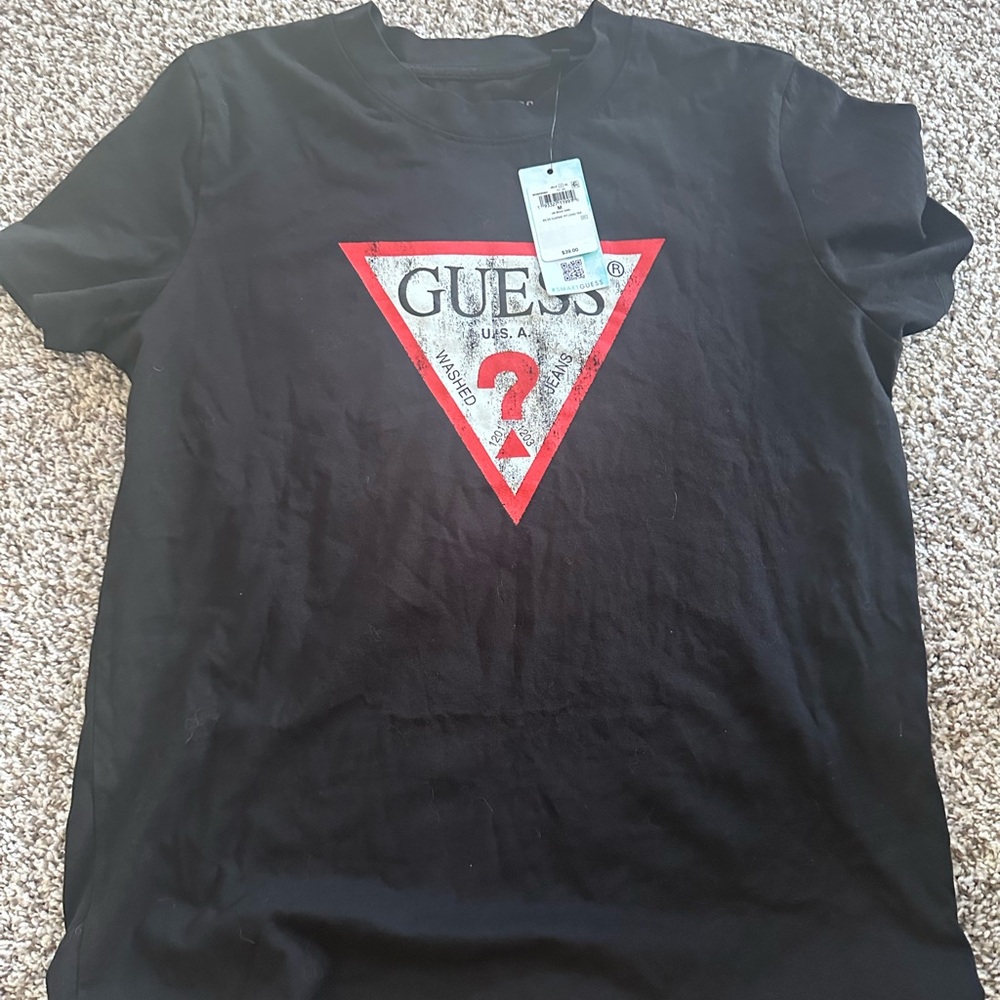 Guess Black and Red Triangle Logo Tee